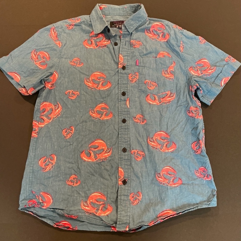 Mishka Blue Lobster Print Short Sleeve Button-Down Shirt Size M